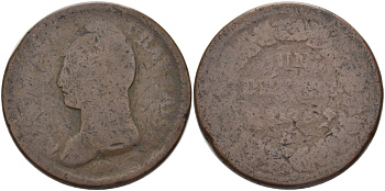 ФРАНЦИЯ 1 ДЕСИМО 1796-1797 A, РЕСПУБЛИКА, L'AN 5 KM 637.1 (C136.1) бронза 97-1244