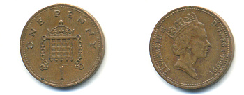 Великобритания 1 пенни 1991 Елизавета II (1952-2022) KM 935, Spink 4381 (B3) бронза 177-1129