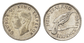 Новая Зеландия 6 пенсов 1940 Георг VI (1936-1952) KM 8 серебро 4659-939