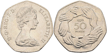 Великобритания 50 пенсов 1973 Елизавета II (1952-2022), вступление в Европейское экономическое сообщество KM 918, Spink 4224 медно-никель 4117-644