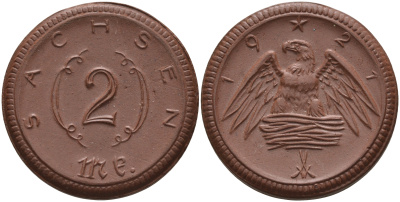 Саксония 2 марки 1921 J. N 56 фарфор 1094-1-74