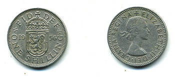 Великобритания 1 шиллинг 1956 Елизавета II (1952-2022), Шотландский герб KM 905, Spink 4148 медно-никель 540-612