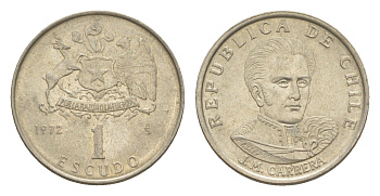 Чили 1 эскудо 1972 Хосе Мигель Каррера KM 197 медно-никель UNC 4644-1242