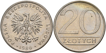 Польша 20 злотых 1986 MW Y 153.1 медно-никель 4187-713