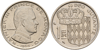 Монако 1 франк 1968 Ренье III (1949-2005) KM 140 никель    4601-941