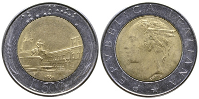 Италия 500 лир 1984 R KM 111 биметалл 259-747