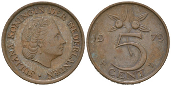 Нидерланды 5 центов 1979 Юлиана (1948-1980) KM 181 бронза 4621-612