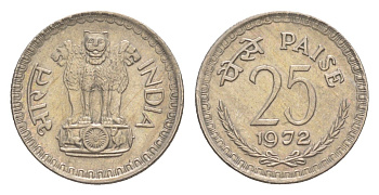 Индия 25 пайс 1972 Без отметки монетного двора - Калькутта KM 49.1 медно-никель UNC 4649-412