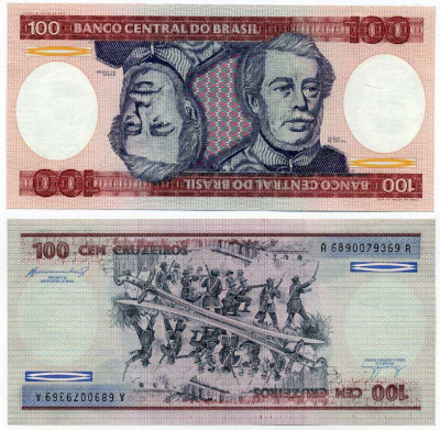 БРАЗИЛИЯ 100 КРУЗЕЙРО 1984 ПОДПИСЬ 21, ГЕРЦОГ КАКСИАС Pick 198b бумага UNC (ПРЕСС) 6262-36-1-1