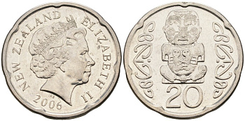 Новая Зеландия 20 центов 2006 Елизавета II (1952-2022), идол Пукаки KM 118а никелированная сталь 4579-1115