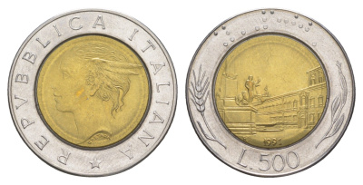 Италия 500 лир 1991 KM 111 биметалл aUNC 4556-457