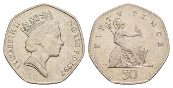 Великобритания 50 пенсов 1997 Елизавета II (1952-2022) KM 940.2, Spink 4351 (H7) медно-никель 4637-111