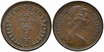 Великобритания 1/2 пенни 1973 Елизавета II (1952-2022) KM 914, Spink 4239 бронза 112-118
