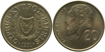 Кипр 20 центов 1991 KM 62.2 никель латунь 4402-217
