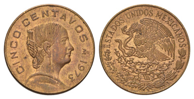 Мексика 5 сентаво 1973 Жозефа Ортис де Домингес KM 427 латунь UNC 4580-363