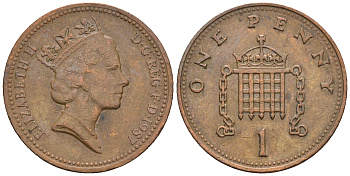 Великобритания 1 пенни 1987 Елизавета II (1952-2022) КМ 935, Spink 4381 (B3) бронза 4609-522