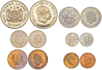 Сьерра-Леоне набор из 6 монет 1964 1/2, 1, 5, 10, 20 центов и 1 леоне, Милтон Маргаи    PROOF  413-2735