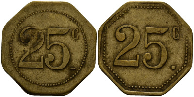 Франция 25 сантимов ND ресторанный жетон латунь 4166-342