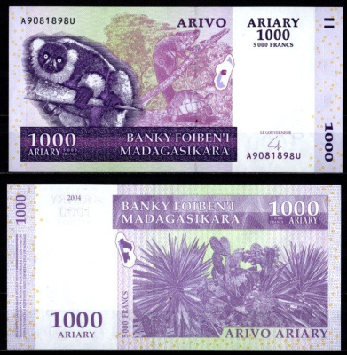 Мадагаскар 1000 ариари (5000 франков) 2004 Pick 89 бумага UNC (пресс) 7214-49-2-2