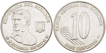 ЭКВАДОР 10 СЕНТАВО 2000 ЭУХЕНИО ЭСПЕХО KM 106 сталь 66-911