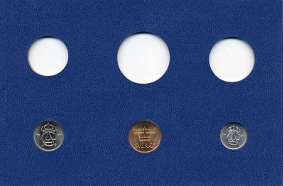 Швеция 5, 10, 25 эре 1972 Густав VI Адольф (1950-1973) в картоне набора монетного двора UNC 7-5-7-267