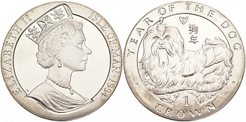 Остров Мэн 1 крона 1994 год собаки KM 406 медно-никель UNC M20-11