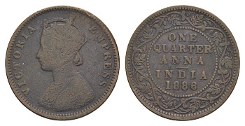 Британская Индия 1/4 анны 1886 Виктория (1837-1901) KM 486 медь 75-1826