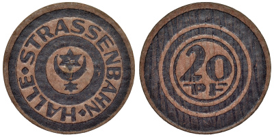 Германия, Галле 20 пфеннигов ND Саксония-Анхальт, трамвайный жетон прессованый картон 4123-114