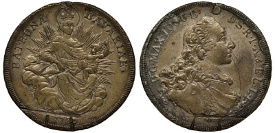 Бавария 1 талер 1760 Максимилиан III Иосиф (1745-1777), мадонна, новый чекан KM к 234.1, Dav. к 1953 медь 413-3331