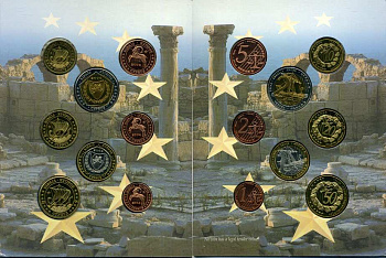 Кипр набор из 8 монет 2004 европробники, в оригинальном картонном буклете, тираж 18000 экз. 00-00