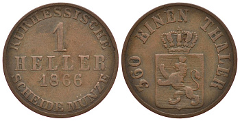 Гессен-Кассель 1 геллер 1866 KM 613 медь 1522-1124