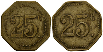 Франция 25 сантимов XIX-XX век ресторанный жетон латунь 4166-552