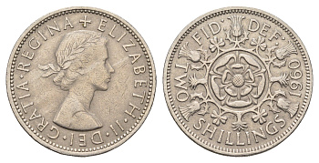 Великобритания 2 шиллинга (флорин) 1960 Елизавета II (1952-2022) KM 906, Spink 4146 медно-никель 4698-1045