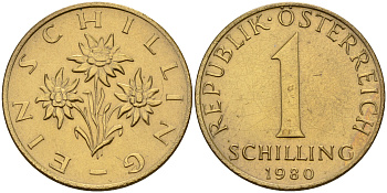 Австрия 1 шиллинг 1980  KM 2886 алюминиевая бронза    4153-243
