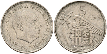 Испания 5 песет 1957 Франсиско Франко (1939 - 1975) KM 786 медно-никель 4155-517