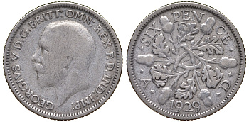 Великобритания 6 пенсов 1929 Георг V (1910-1936) KM 832, Spink 4040 серебро 4124-726