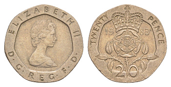 Великобритания 20 пенсов 1983 Елизавета II (1952-2022) KM 931, Spink 4230 (G1) медно-никель 4639-842