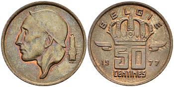 БЕЛЬГИЯ 50 САНТИМОВ 1977 BELGIE KM 149.1 бронза 4528-956