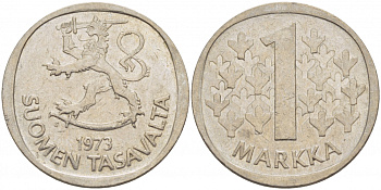 ФИНЛЯНДИЯ 1 МАРКА 1973 S KM 49а медно-никель 3718-922