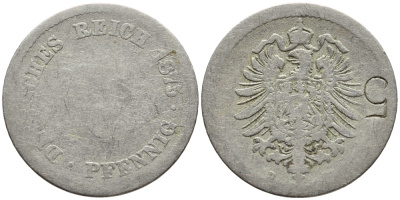 ГЕРМАНИЯ 5 ПФЕННИГОВ 1875 D, СТАРОГЕРБОВКА KM 3, J.3 медно-никель 4396-323