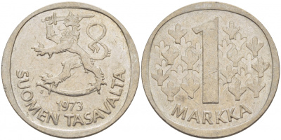 ФИНЛЯНДИЯ 1 МАРКА 1973 S KM 49а медно-никель 3718-922