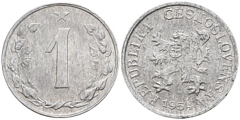 Чехословакия 1 геллер 1954 KM 35 алюминий 4152-625