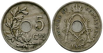 Бельгия 5 сантимов 1927 Belgique KM 66 медно-никель 4173-557