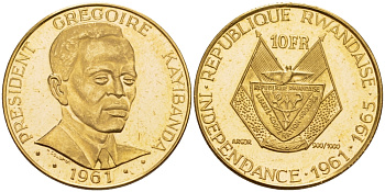 Руанда 10 франков 1965 Президент Грегуар Кайибанда (Gregoire Kayibanda) KM 1 золото PROOF 00-808-42