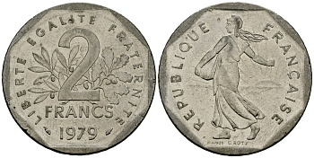 Франция 2 франка 1979 сеятель KM 942.1 никель 4120-414
