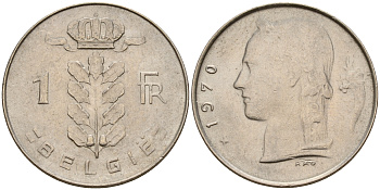 Бельгия 1 франк 1971 Belgie, Бодуэн I (1951-1993) KM 143.1 медно-никель  UNC  4187-153
