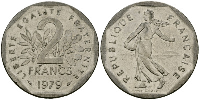 Франция 2 франка 1979 сеятель KM 942.1 никель 4120-414