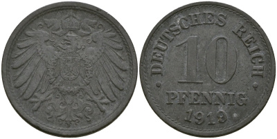 Германия 10 пфеннигов 1919 KM 26 цинк 4132-144