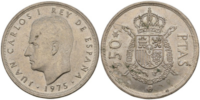 Испания 50 песет 1975 (79) Хуан Карлос I (1975-2014) KM 809 медно-никель 4599-124