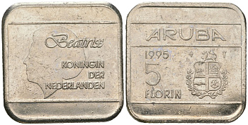 Аруба 5 флоринов 1995 Беатрикс (1980-2013) KM 12 сталь плакированная никелем 4619-345